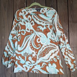 Etcetera Graphic Long Sleeve Silk Blouse 8